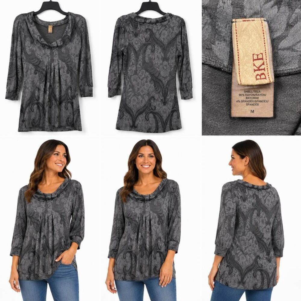BKE Womens Floral Hooded Knit Top Medium